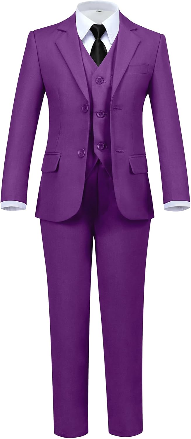 Boys' 5 Piece Formal Suit Set with Jacket, Vest, Pants, Shirt, Tie