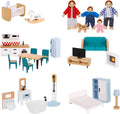 OOOK Wooden Dollhouse Furniture Set for Kids - 26 Pc Miniature Play
