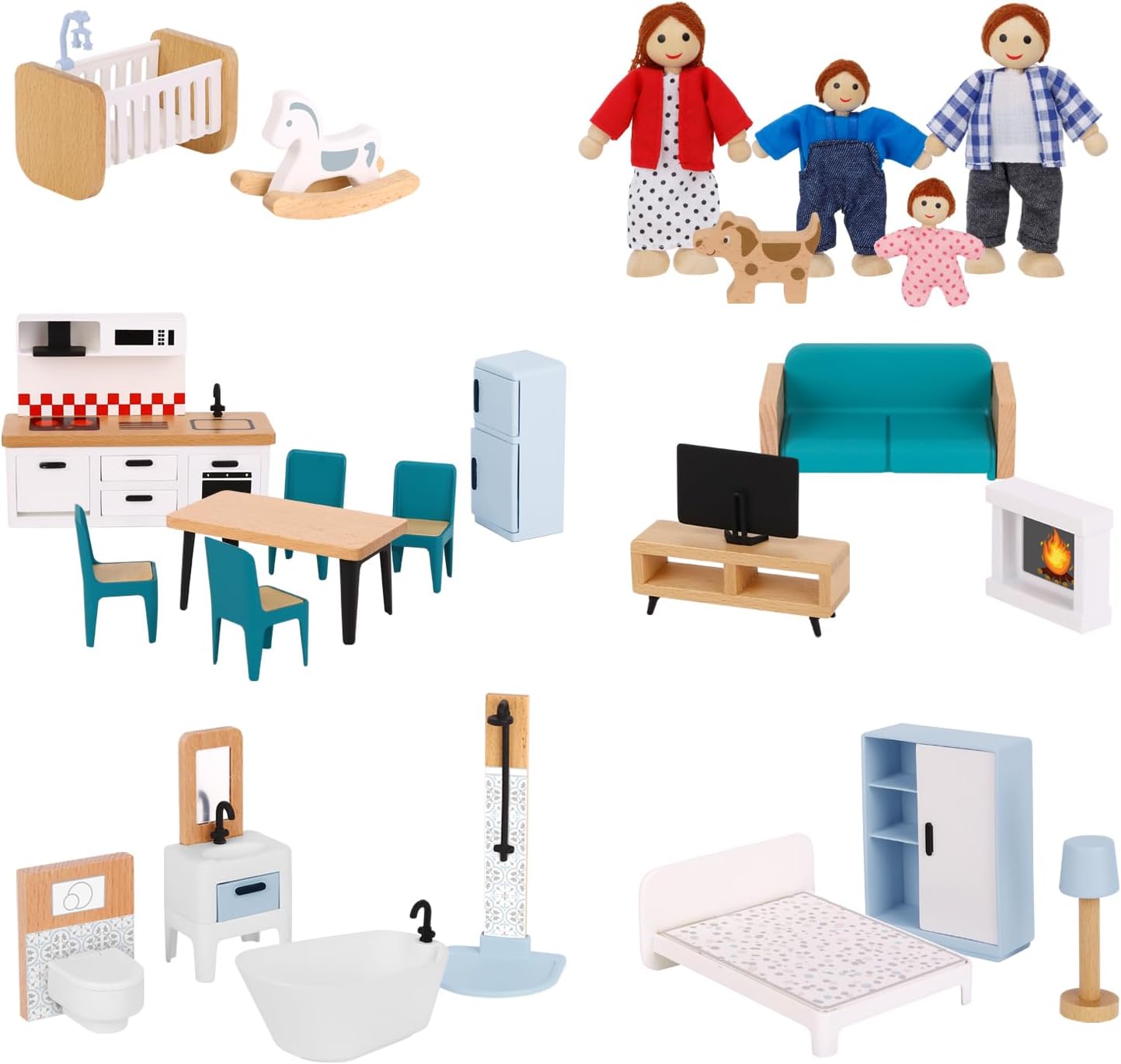 OOOK Wooden Dollhouse Furniture Set for Kids - 26 Pcs Fun