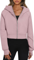 Trendy Queen Womens Cropped Zip Up Hoodie Jacket - Cozy Fleece Crop
