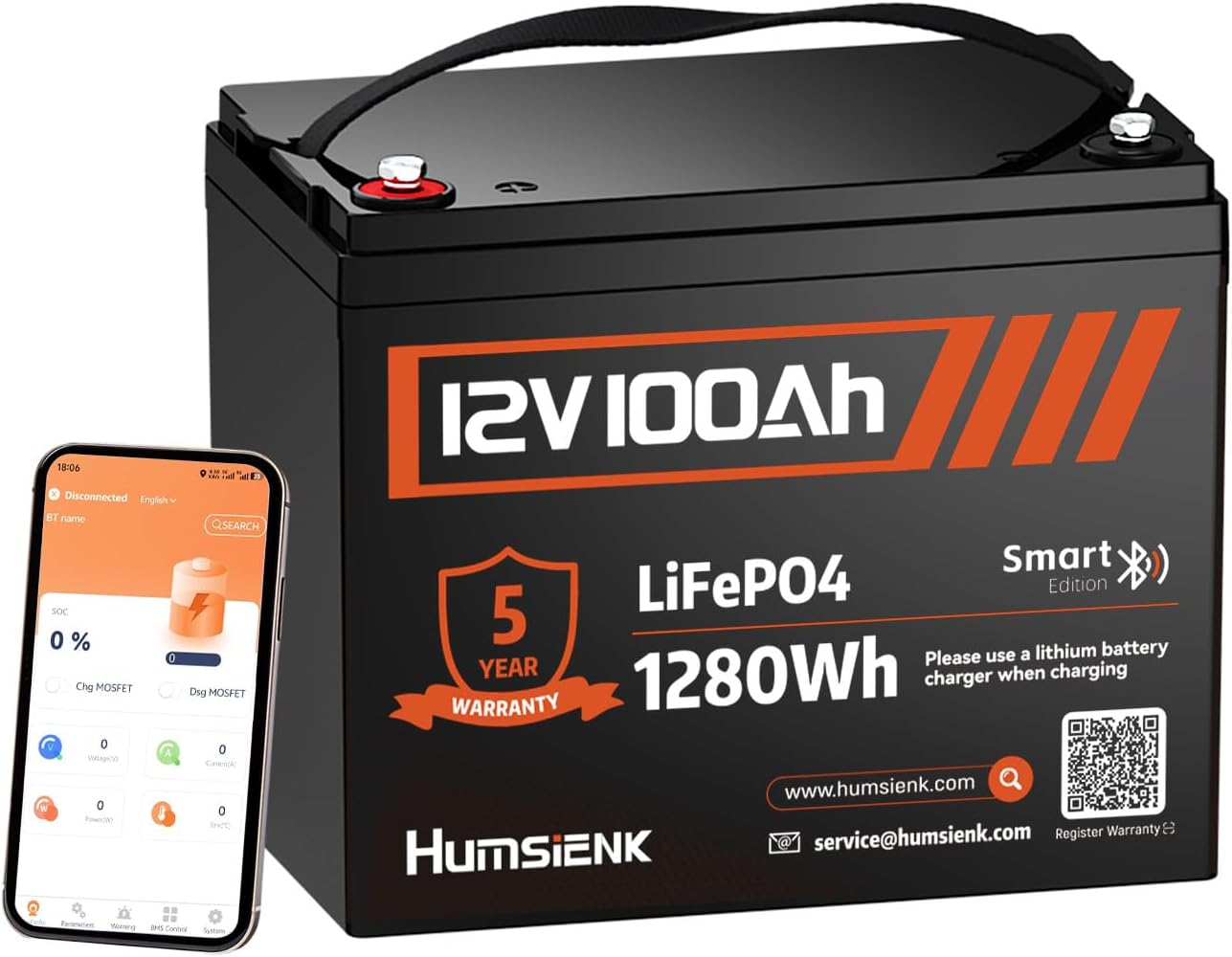 12V 100Ah LiFePO4 Lithium Battery with Bluetooth for RV and Marine