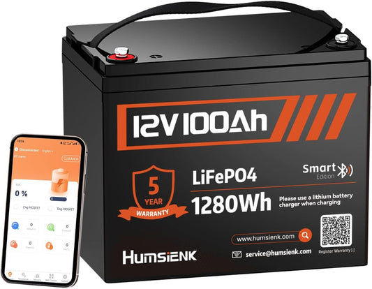 12V 100Ah LiFePO4 Lithium Battery with Bluetooth for RV and Marine
