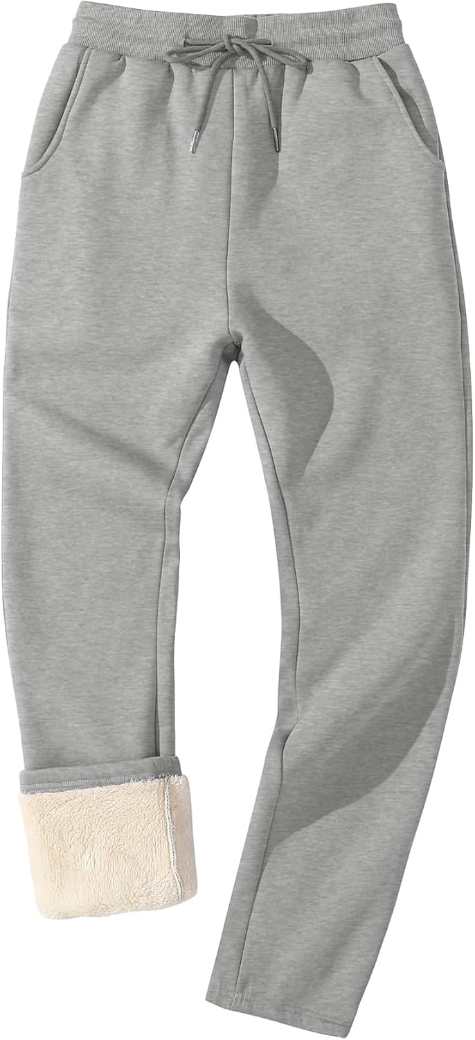 Flygo Men's Fleece Lined Sherpa Sweatpants for Winter Warmth