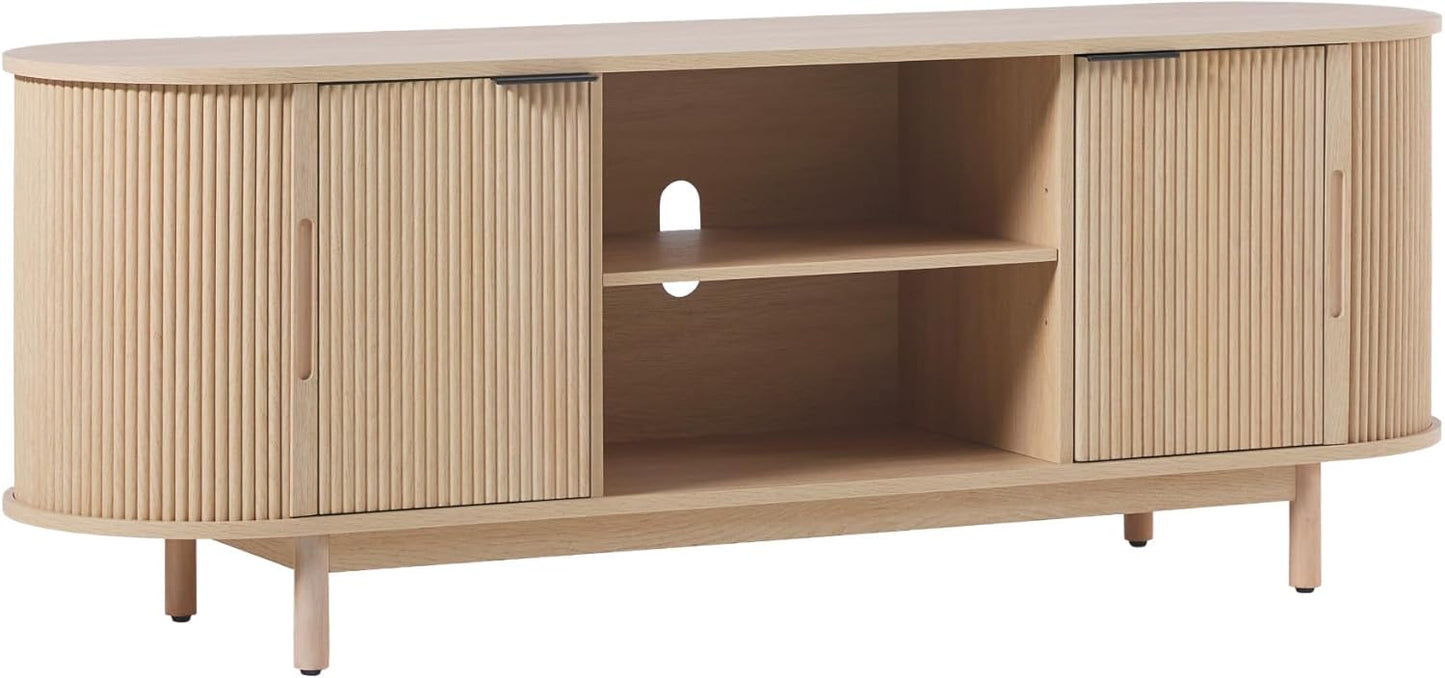 Coastal Oak TV Stand for 65 TVs, Sliding Doors