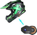 Motocross Helmet Sonic Green with Bluetooth Headset - Lightweight DOT