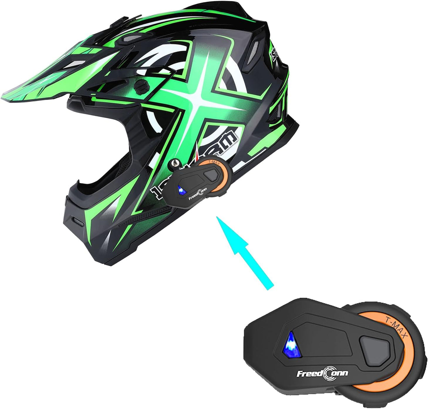 1Storm Adult Motocross Helmet with Bluetooth Headset Sonic Green