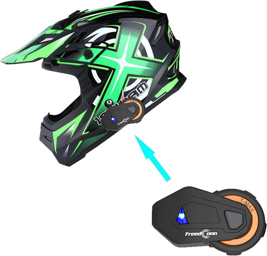1Storm Adult Motocross Helmet with Bluetooth Headset Sonic Green