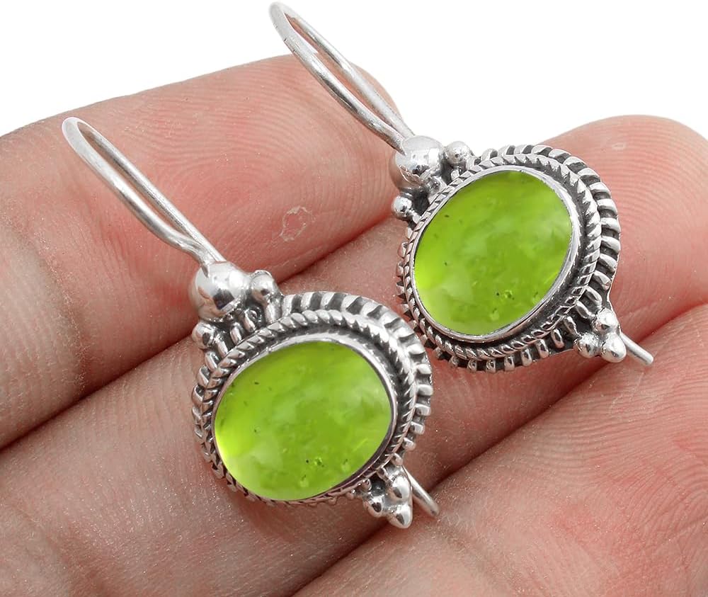 Solid 925 Sterling Silver Natural Gemstone Dangle Earrings