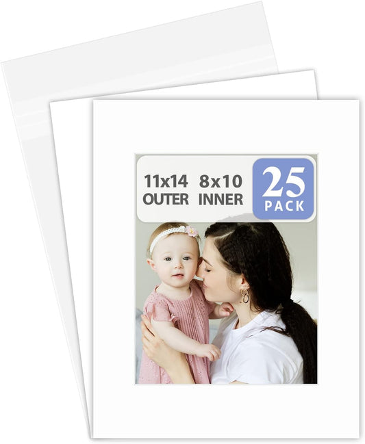 11x14 White Picture Mats Pack of 25 for 8x10 Photos