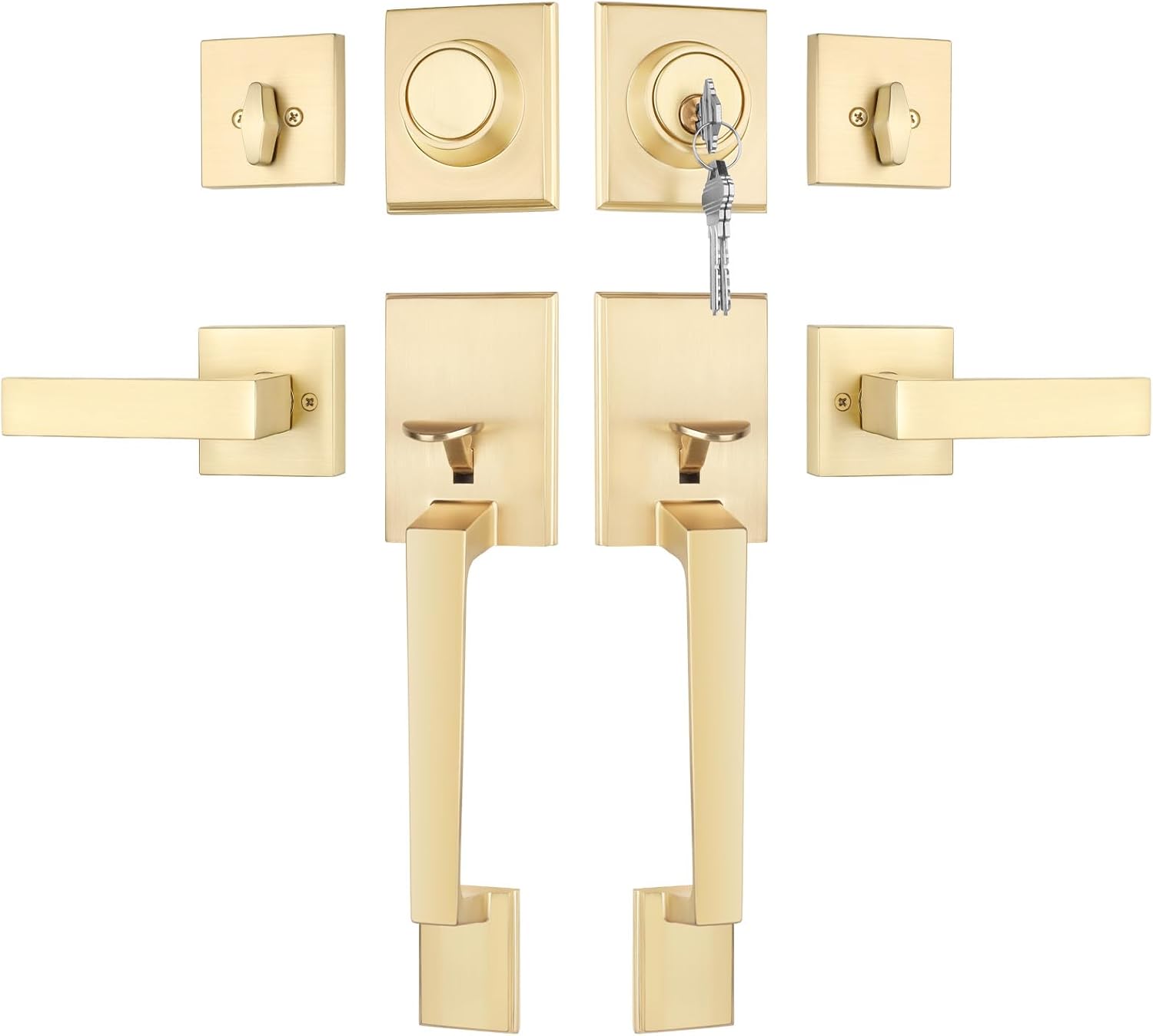 Modern Gold Double Front Door Lock Set for Stylish Entryways
