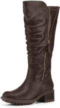 Women's Knee High Boots Side Zipper Lug Sole 2in Stacked Heel