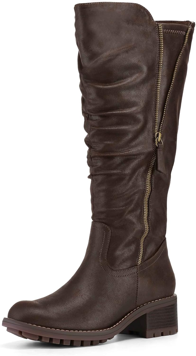 Stylish Women's Knee High Boots with Chunky Heel and Zipper
