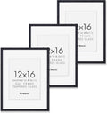 Fun Memories Black 12x16 Picture Frames Set of 3 - Solid Oak, Matted
