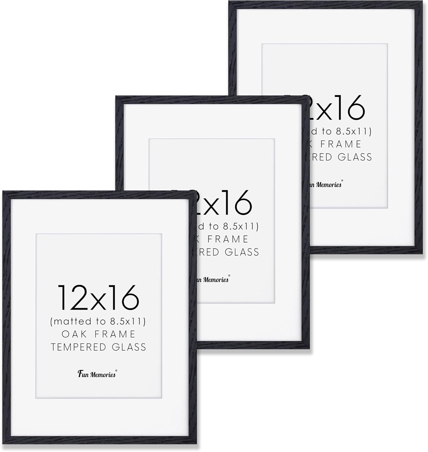 12x16 Black Picture Frames Set of 3 in Solid Oak Wood Design