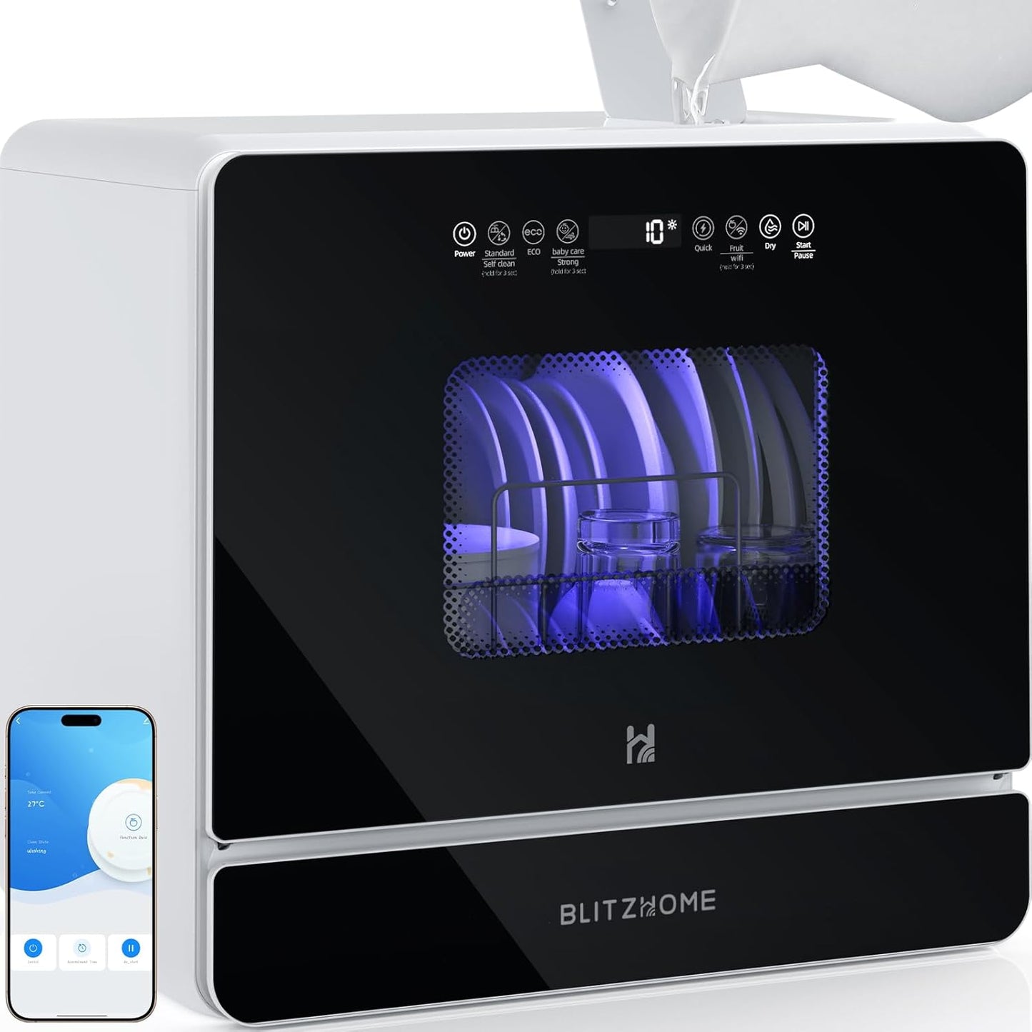 BLITZHOME WiFi Countertop Portable Dishwasher for Apartments