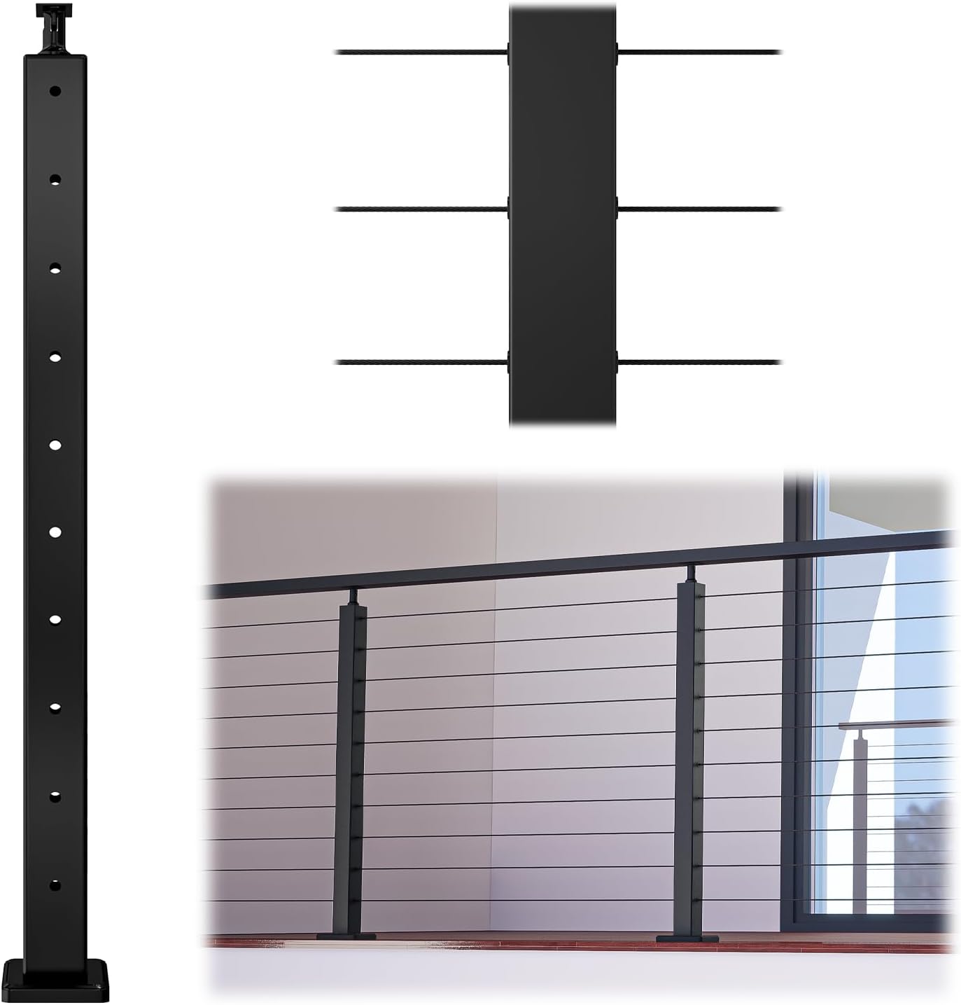 Muzata Black Cable Railing Post 36 Inch T304 Stainless Steel Kit