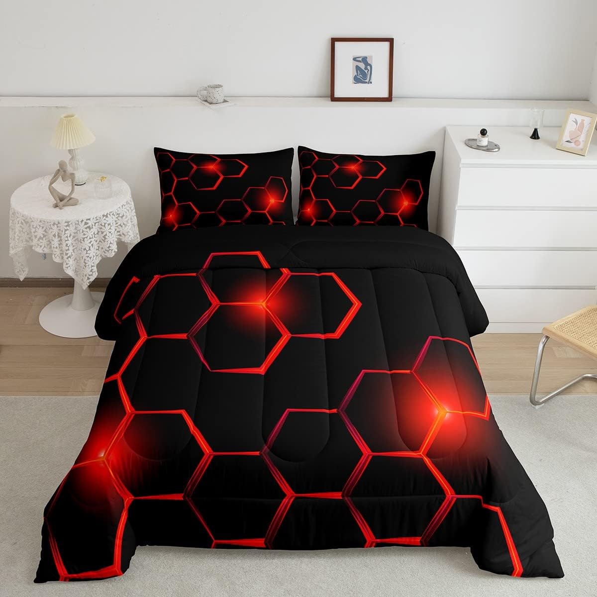 Honeycomb Kids Comforter Set Geometric Bedding for Boys Room