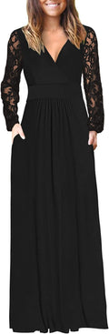 Womens Long Sleeve Maxi Dress with Lace Sleeves - Flattering Wrap 2025