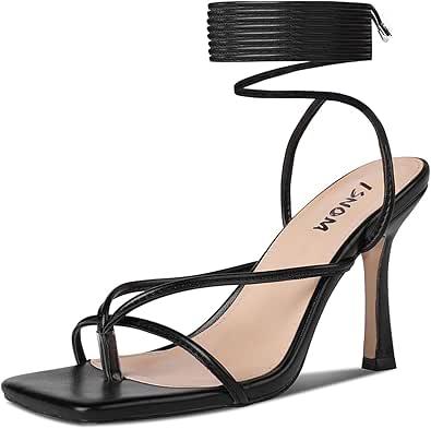 ISNOM Lace Up Heels Sandals for Women with Stiletto Design