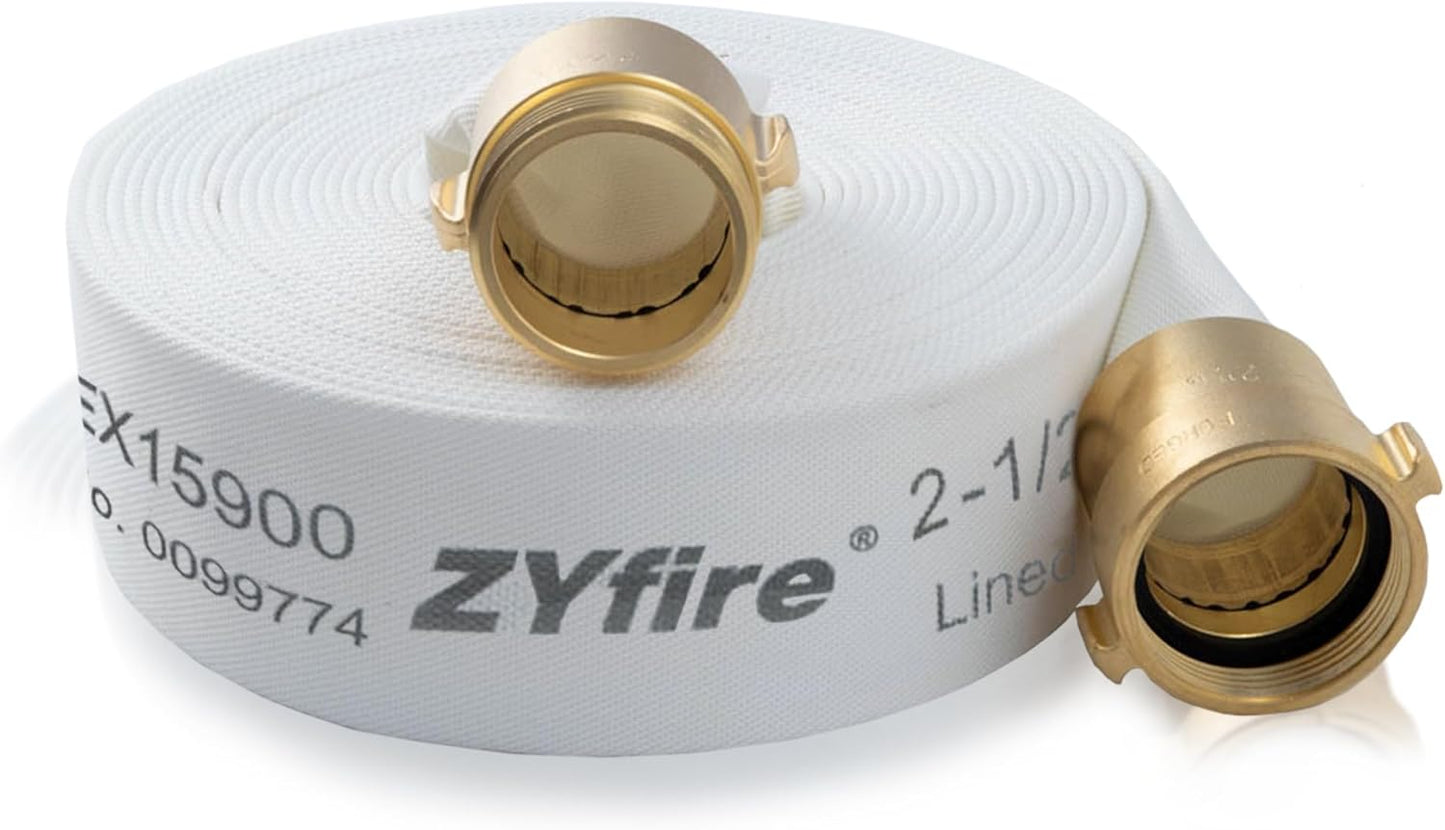 ZYfire 2-1/2in ID x 50 FT Fire Hose with Brass Couplings