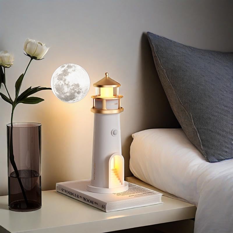 Rechargeable Lighthouse Night Light with Moon Projection