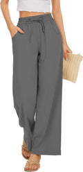 Women Flowy Pants Drawstring Waist Wide Leg Palazzo - Lightweight any
