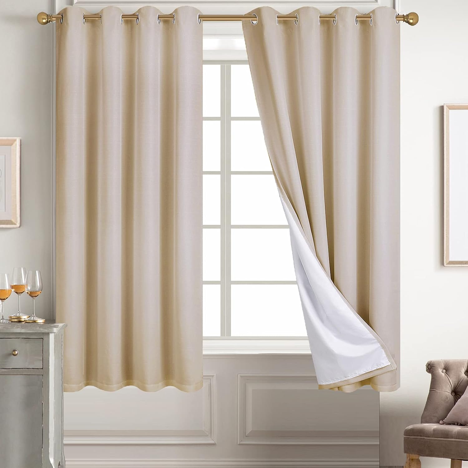 Diraysid 100% Blackout Curtains for Bedroom - Elegant Linen Drapes