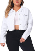 Plus Size Women's Cropped Denim Jacket - Regular Fit Travel Jacket