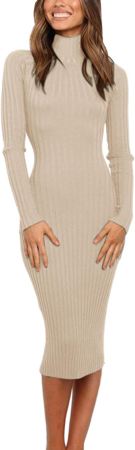 Ribbed Long Sleeve Sweater Dress for Women - Cozy & Stylish