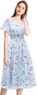 Chiffon Floral Summer Sun Beach Dresses for Women - V Neck Fit