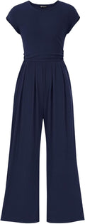 Summer Jumpsuit for Women Ribbed Cap Sleeve Wide Leg - Comfortable Fit