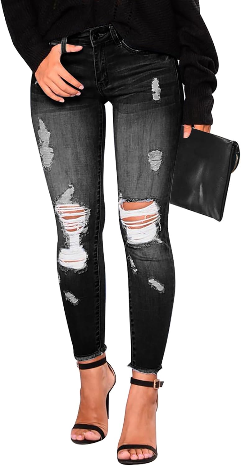 KUNMI Women's Skinny Ripped Trendy Jeans for Stylish Comfort