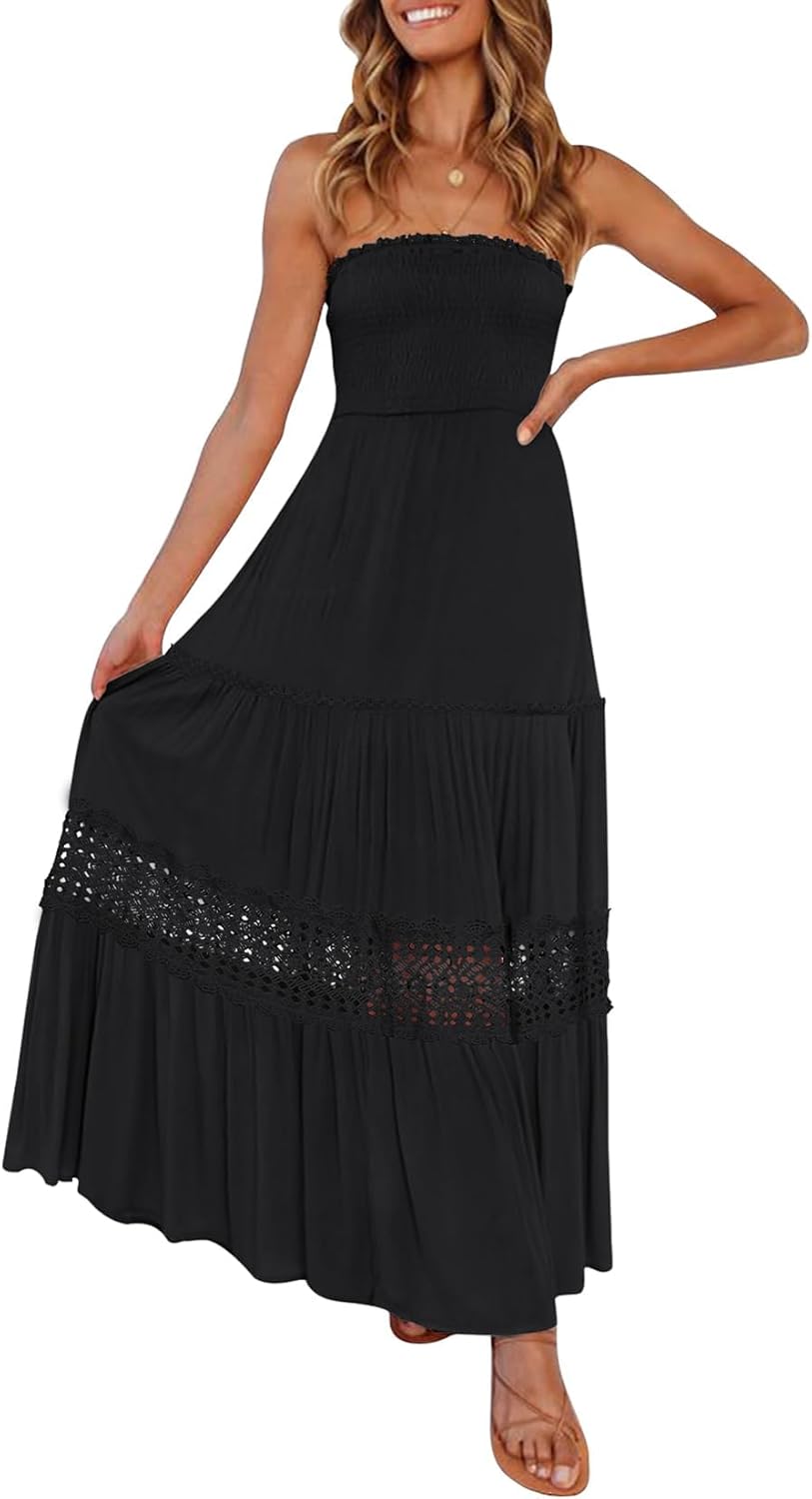 ZESICA Women's Bohemian Strapless Maxi Dress for Summer Fun