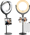 10.5ft Desk Ring Light with Stand and Phone iPad Holder - Improved