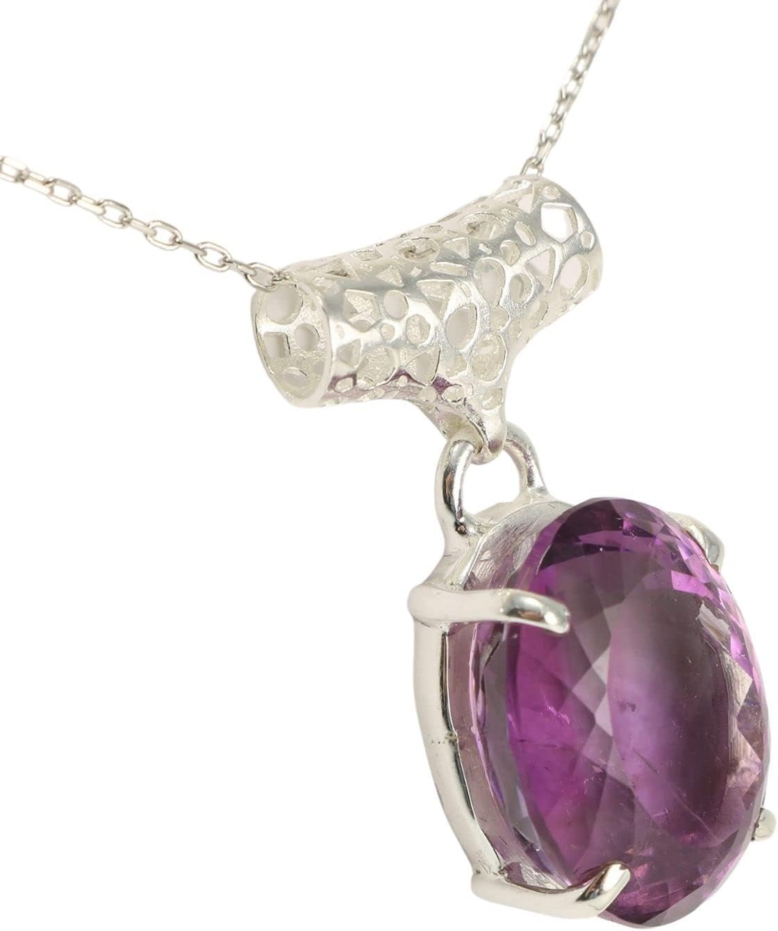 Solid Sterling Silver 925 Oval Amethyst Pendant Necklace for All