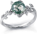 Natural Moss Agate Ring 925 Sterling Silver - Elegant Leaf Promise