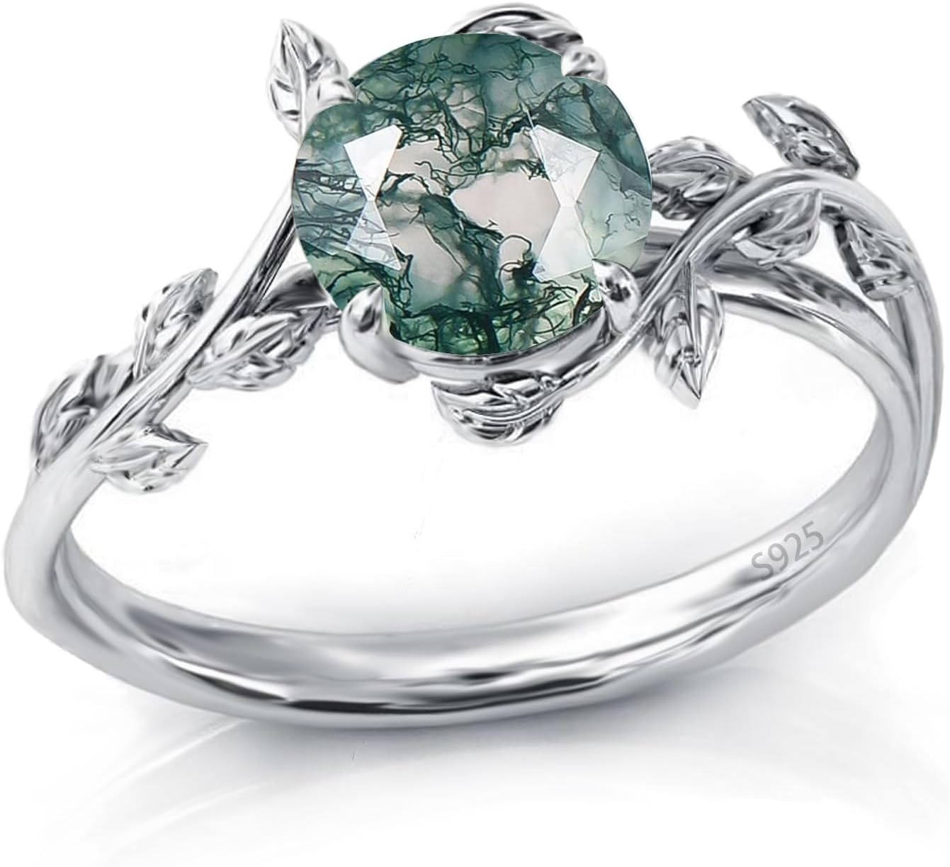 Natural Moss Agate Ring in 925 Sterling Silver for Women