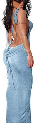 Backless Cowl Neck Halter Maxi Dress - Sleek Spring/Summer Going Out