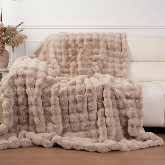 Super Comfort Oversized Warm Thick Bubble Plush Throw Blanket
