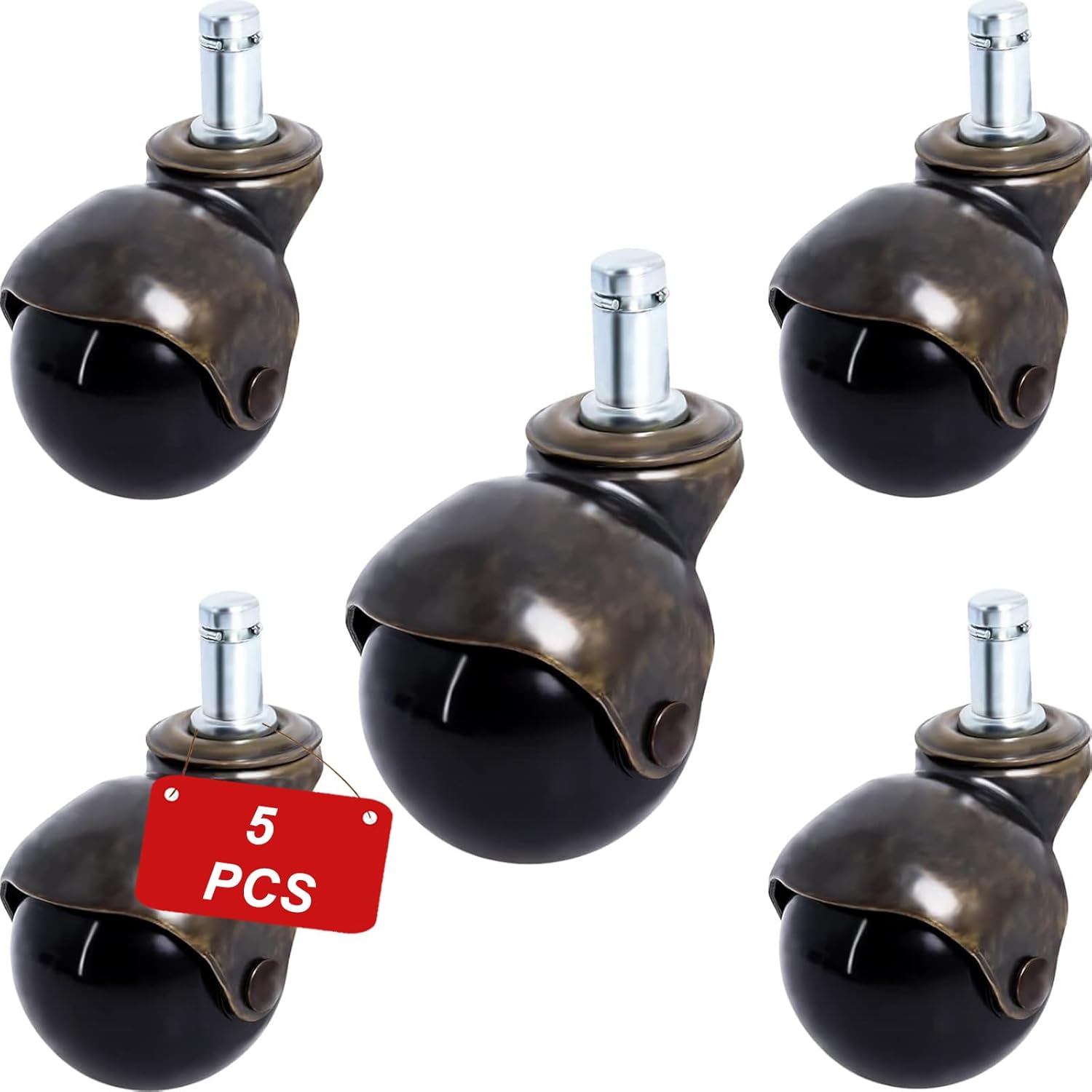 Podoy 2'' Brass Ball Vintage Caster Wheels x5