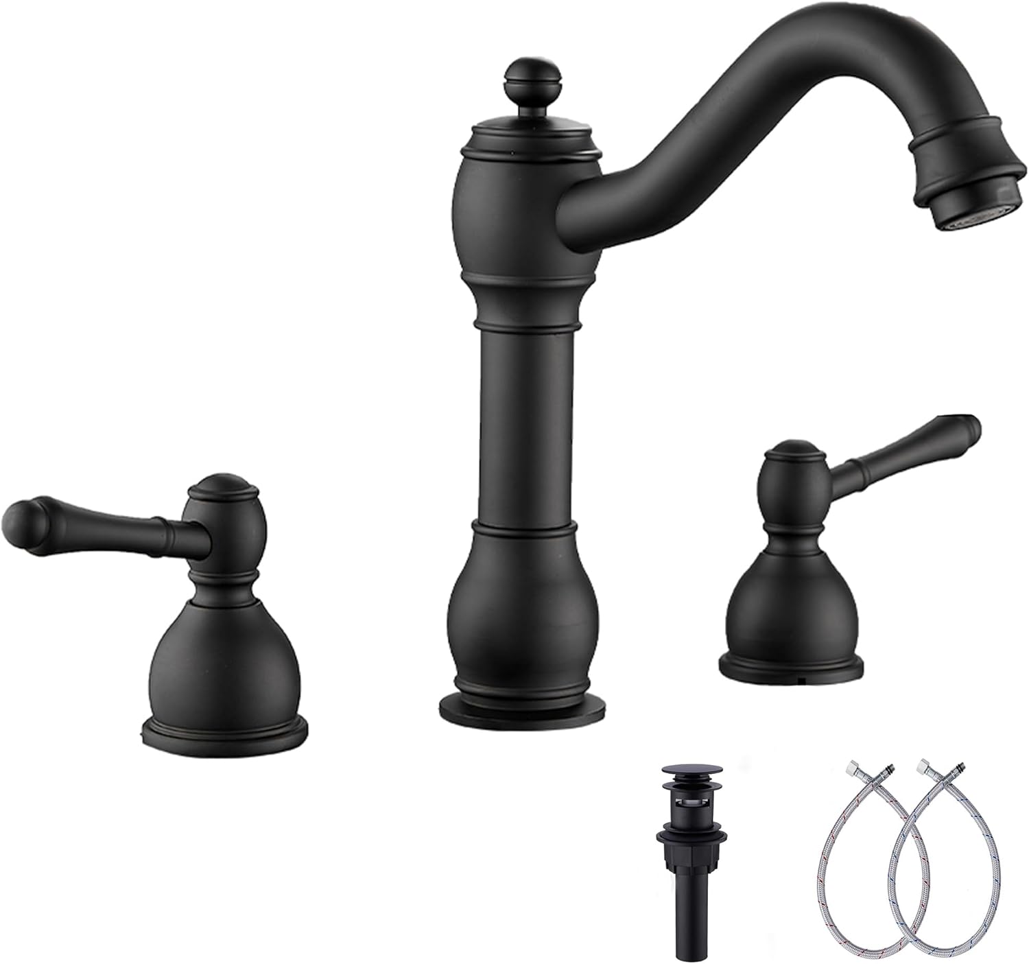 GGStudy 2 Handles Widespread Bathroom Sink Faucet in Matte Black