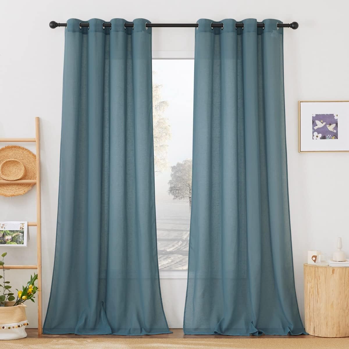NICETOWN Linen Blend Semi Sheer Curtains for Light Privacy