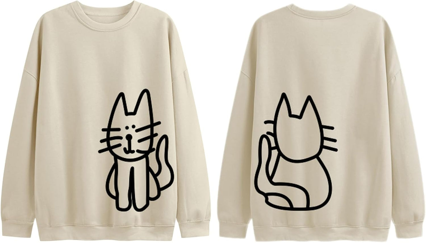 Cute Cat Graphic Oversized Sweatshirt by Lytiarul