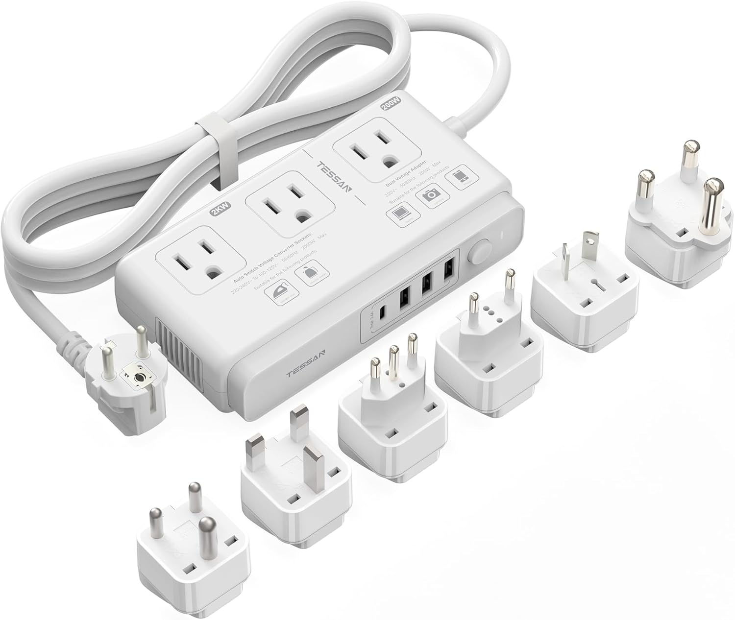 TESSAN 220V to 110V Voltage Converter with USB Ports for Travel
