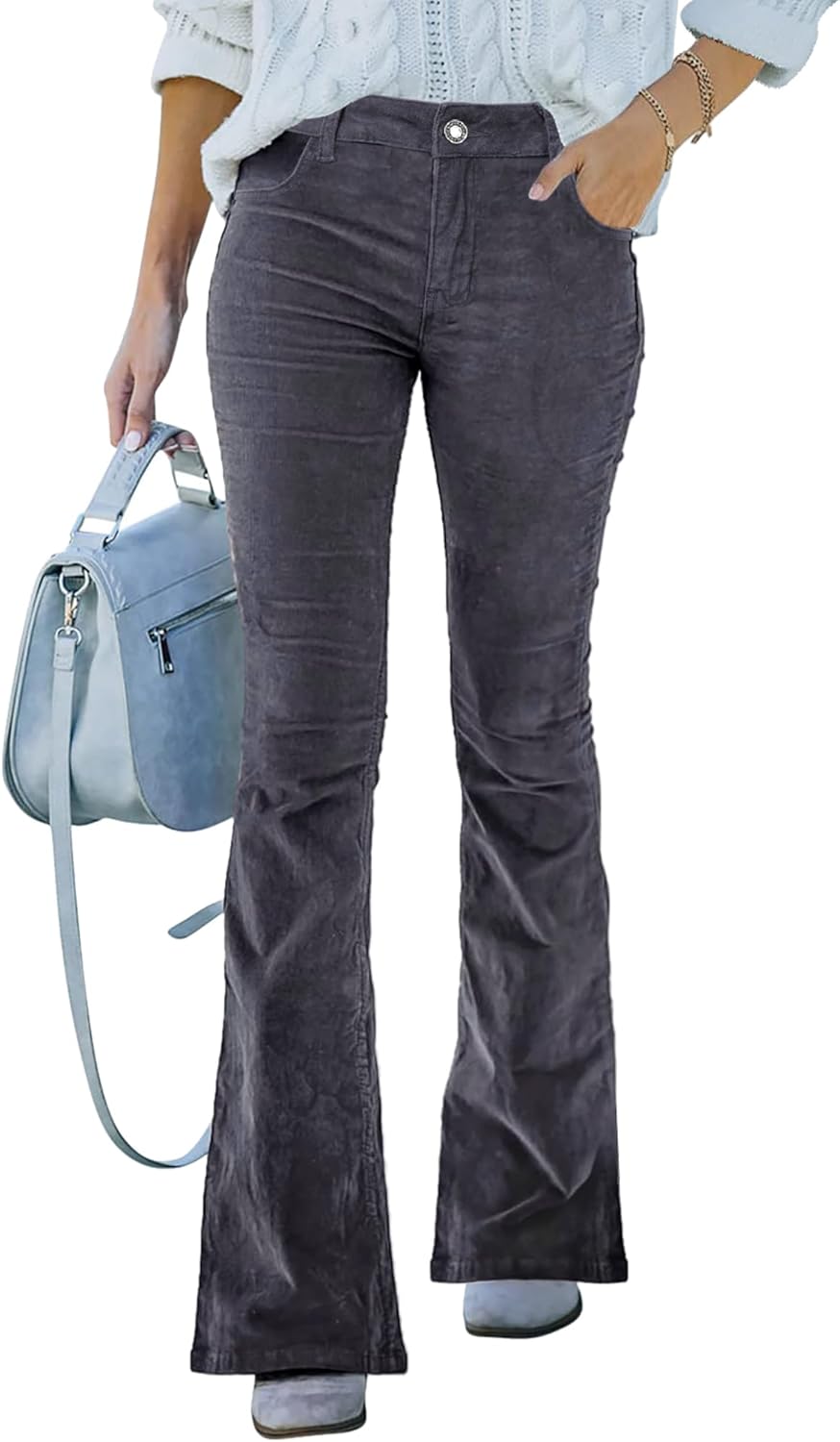 High Waist Flare Pants for Women - Vintage Corduroy Trousers