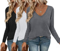 3 Pack Long Sleeve V Neck Shirts for Women - Soft Base Layers