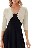 GRACE KARIN 3/4 Sleeve Scalloped Knit Cropped Bolero Shrug