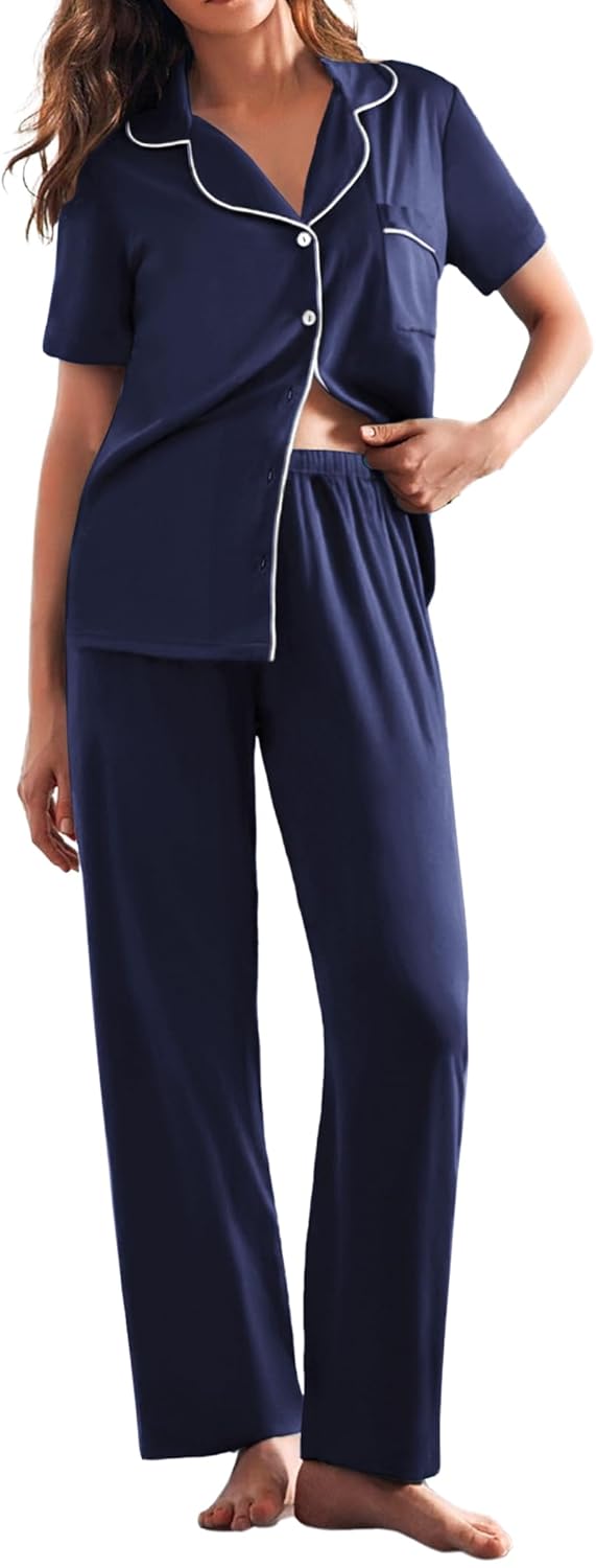 Ekouaer Womens Pajamas Set Soft Button Down Sleepwear PJs