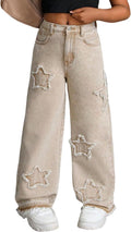 Jeans for Girls Baggy Wide Leg Bow High Elastic Waisted Denim 7-14Y