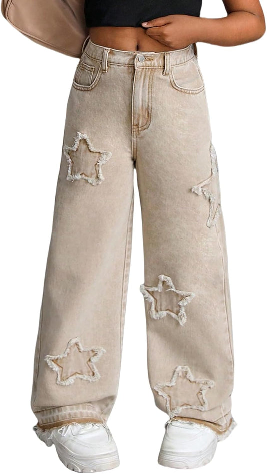 Baggy Wide Leg Jeans for Girls with Cute Bow and Comfort